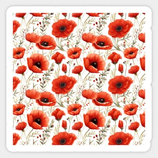 Red Poppies Watercolor Pattern #1 Sticker